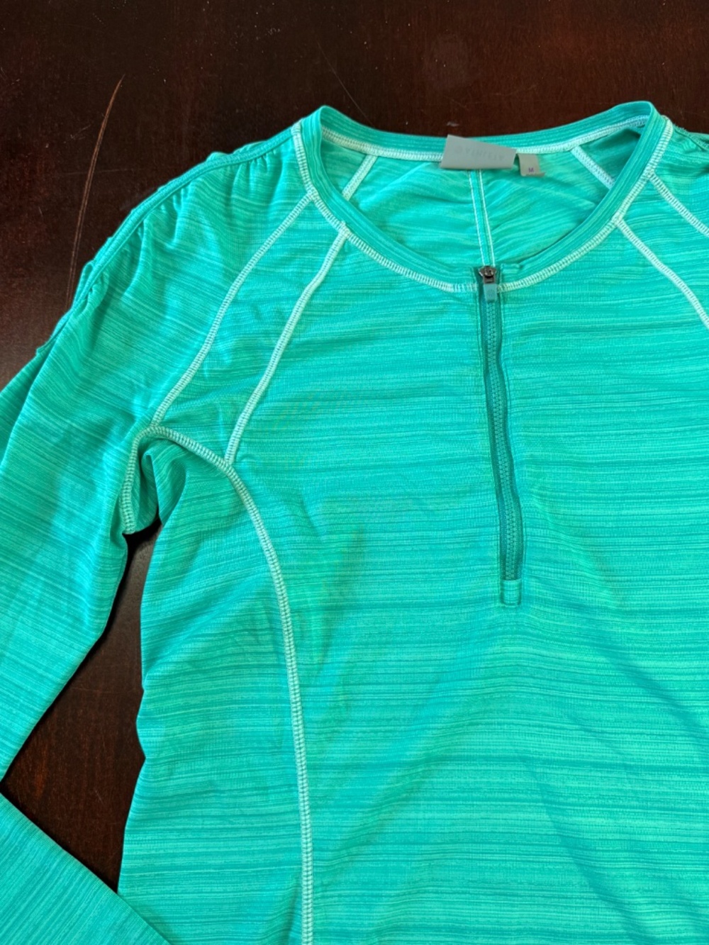 Athleta Green Micro Stripe Quarter Zip Pullover Size Medium - Picture 3 of 10